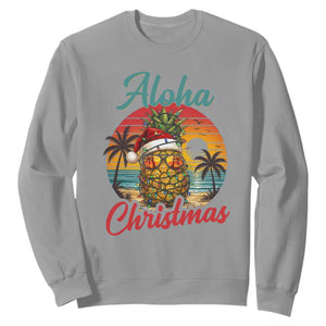 Aloha Tropical Pineapple Christmas Sweatshirt Vintage Beach Xmas Gift TS12 Sport Gray Print Your Wear