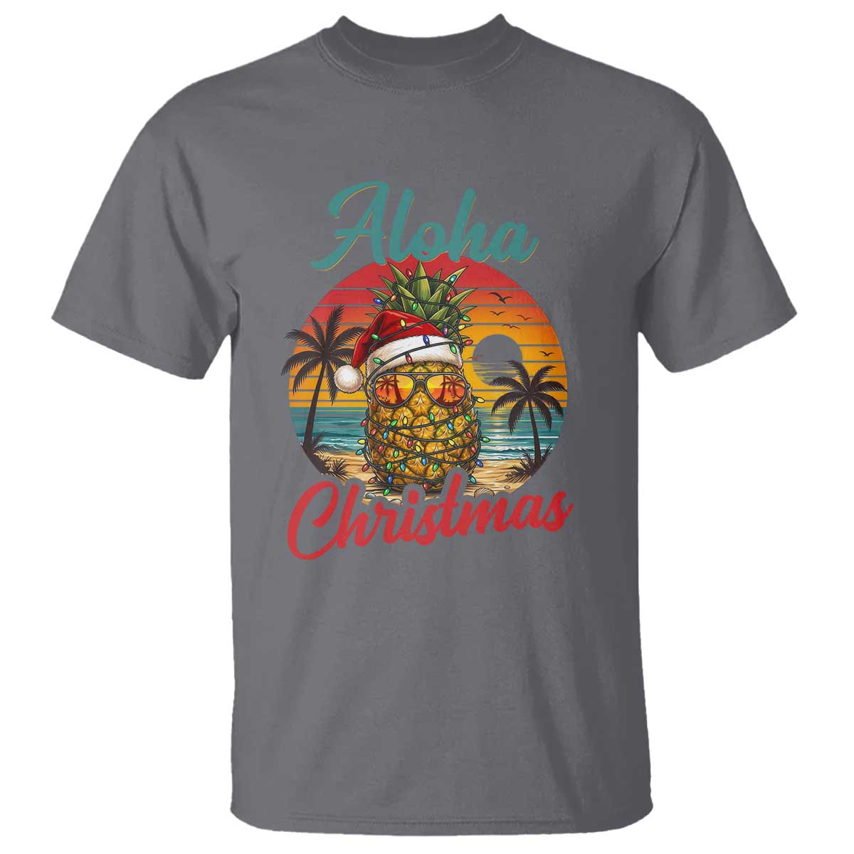 Aloha Tropical Pineapple Christmas T Shirt Vintage Beach Xmas Gift TS12 Charcoal Print Your Wear