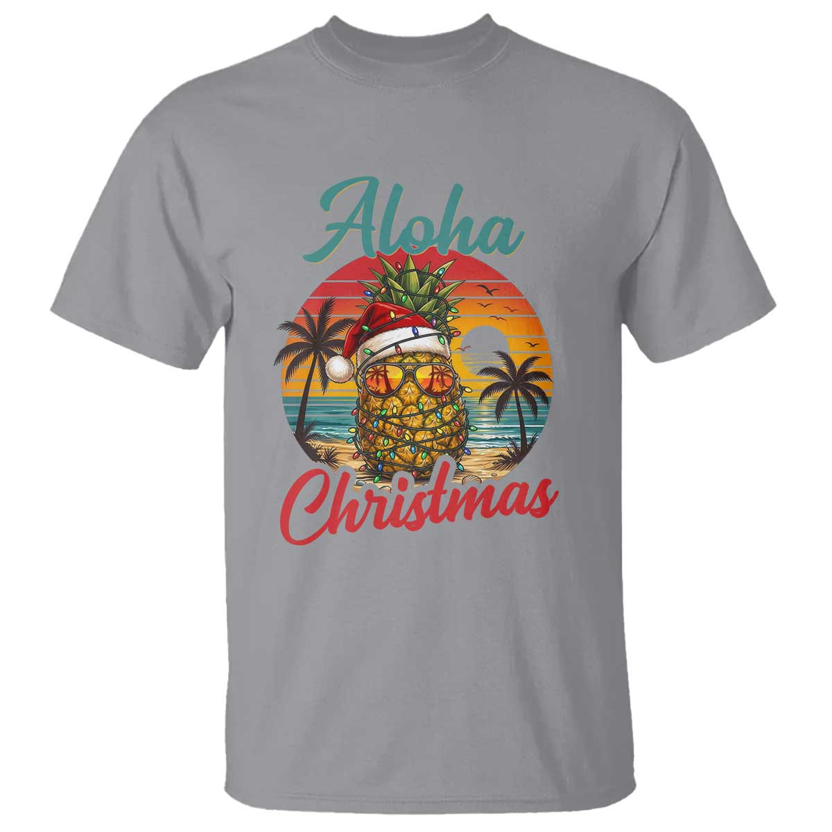 Aloha Tropical Pineapple Christmas T Shirt Vintage Beach Xmas Gift TS12 Sport Gray Print Your Wear