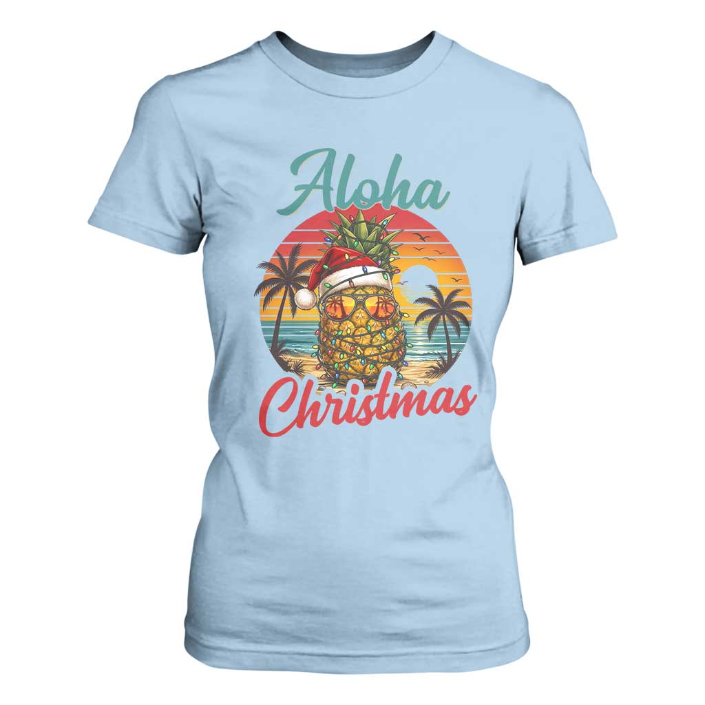 Aloha Tropical Pineapple Christmas T Shirt For Women Vintage Beach Xmas Gift TS12 Light Blue Print Your Wear