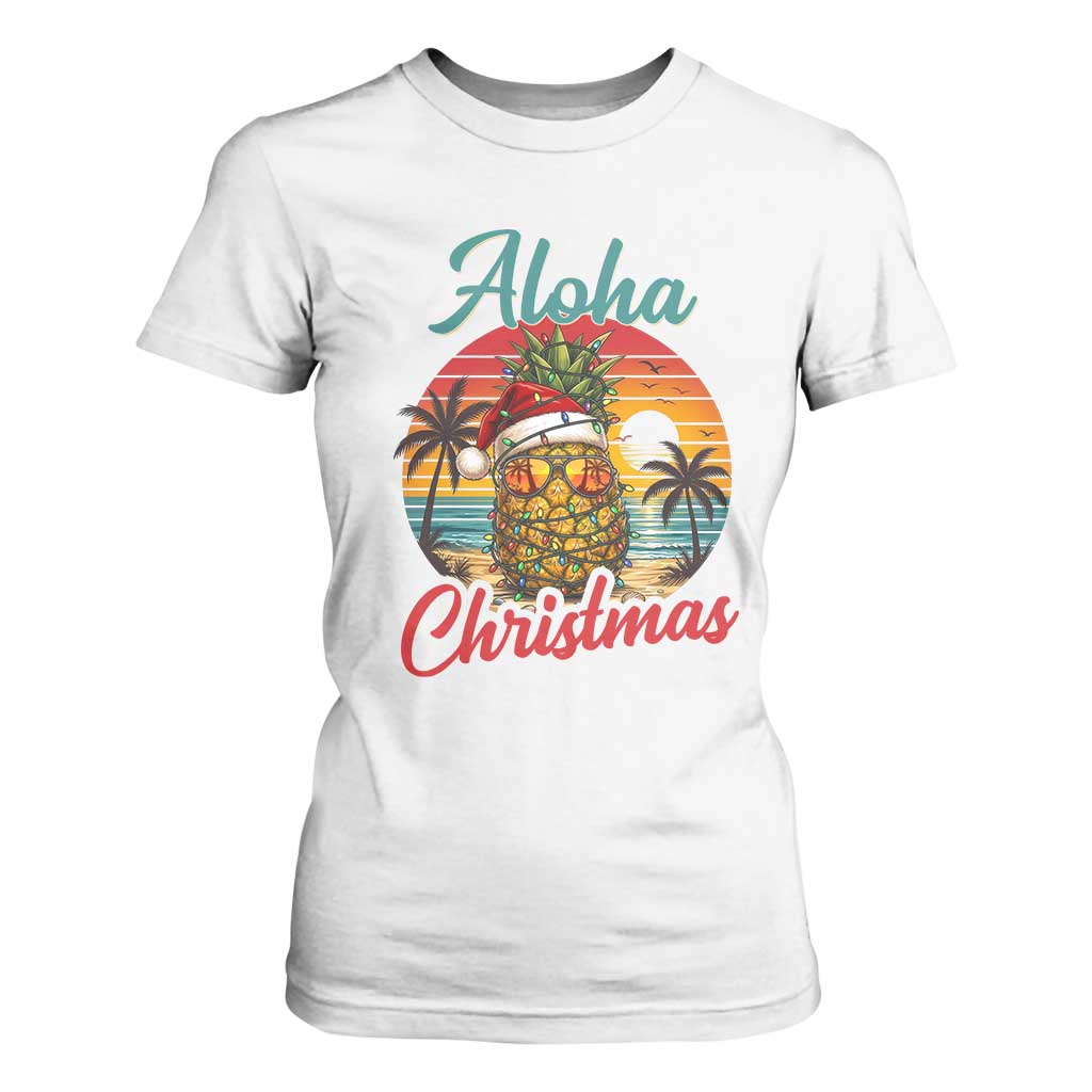 Aloha Tropical Pineapple Christmas T Shirt For Women Vintage Beach Xmas Gift TS12 White Print Your Wear
