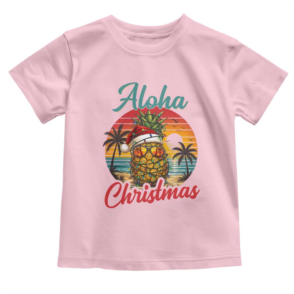 Aloha Tropical Pineapple Christmas Toddler T Shirt Vintage Beach Xmas Gift TS12 Light Pink Print Your Wear