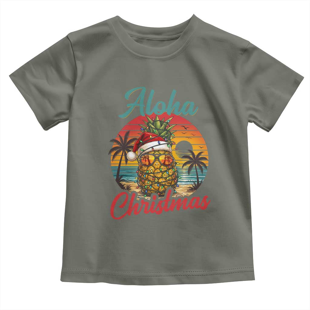Aloha Tropical Pineapple Christmas Toddler T Shirt Vintage Beach Xmas Gift TS12 Military Green Print Your Wear
