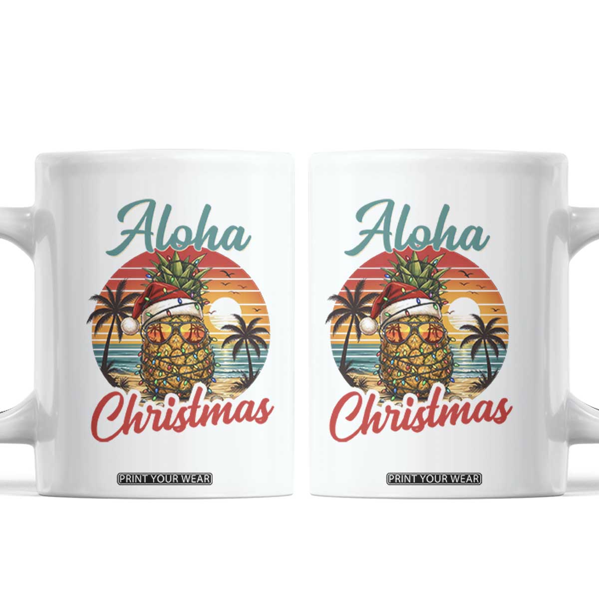 Aloha Tropical Pineapple Christmas Coffee Mug Vintage Beach Xmas Gift
