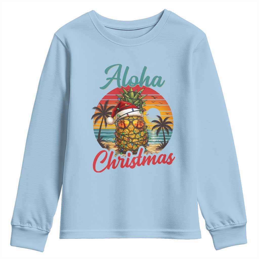Aloha Tropical Pineapple Christmas Youth Sweatshirt Vintage Beach Xmas Gift TS12 Light Blue Print Your Wear
