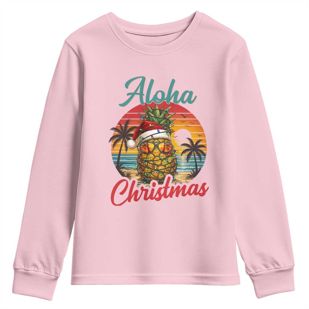 Aloha Tropical Pineapple Christmas Youth Sweatshirt Vintage Beach Xmas Gift TS12 Light Pink Print Your Wear