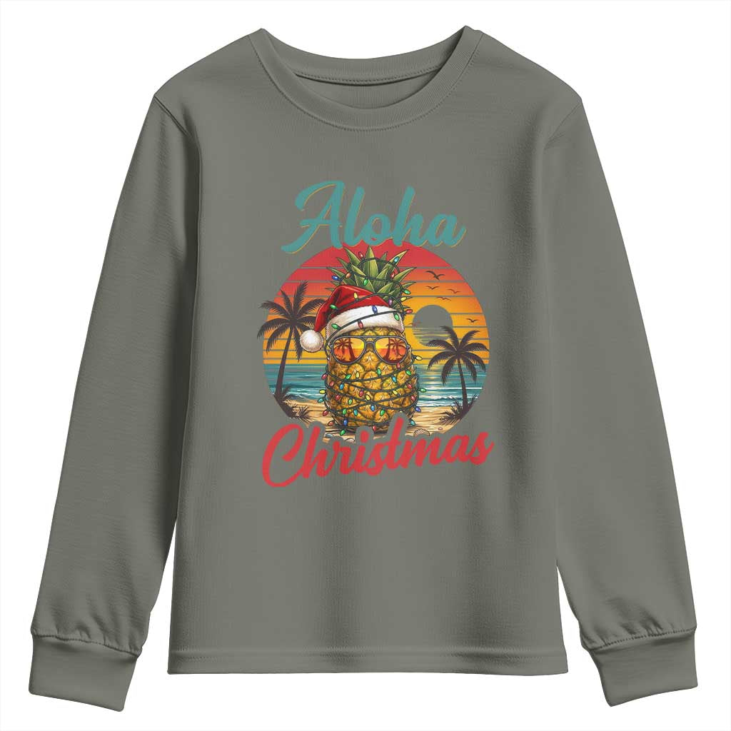 Aloha Tropical Pineapple Christmas Youth Sweatshirt Vintage Beach Xmas Gift TS12 Military Green Print Your Wear
