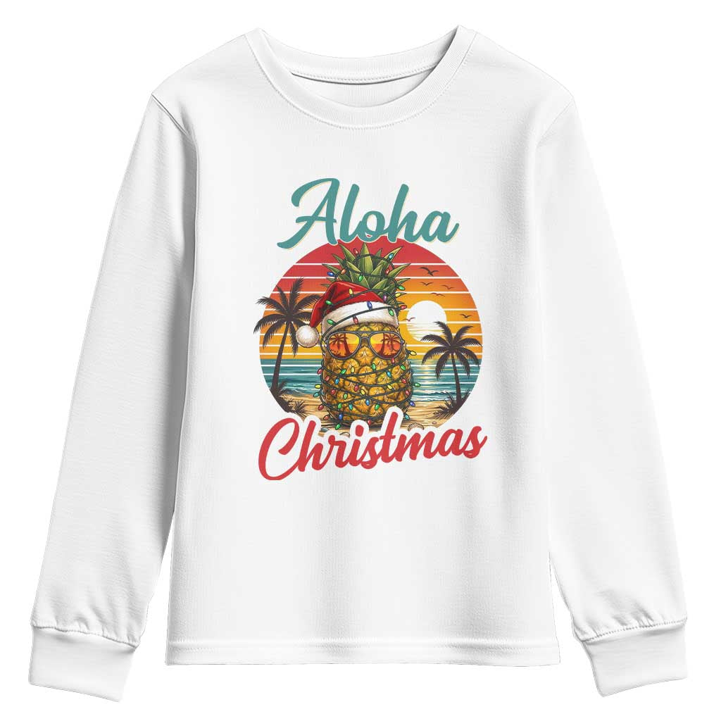Aloha Tropical Pineapple Christmas Youth Sweatshirt Vintage Beach Xmas Gift TS12 White Print Your Wear