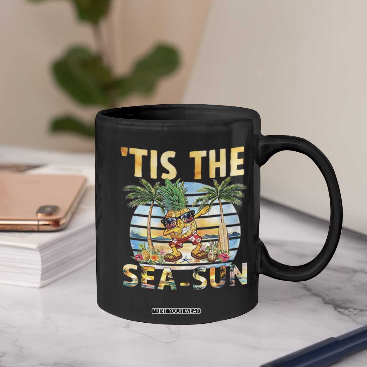Tis The Sea Sun Coffee Mug Dabbing Pineapple Summer Vacation Gift