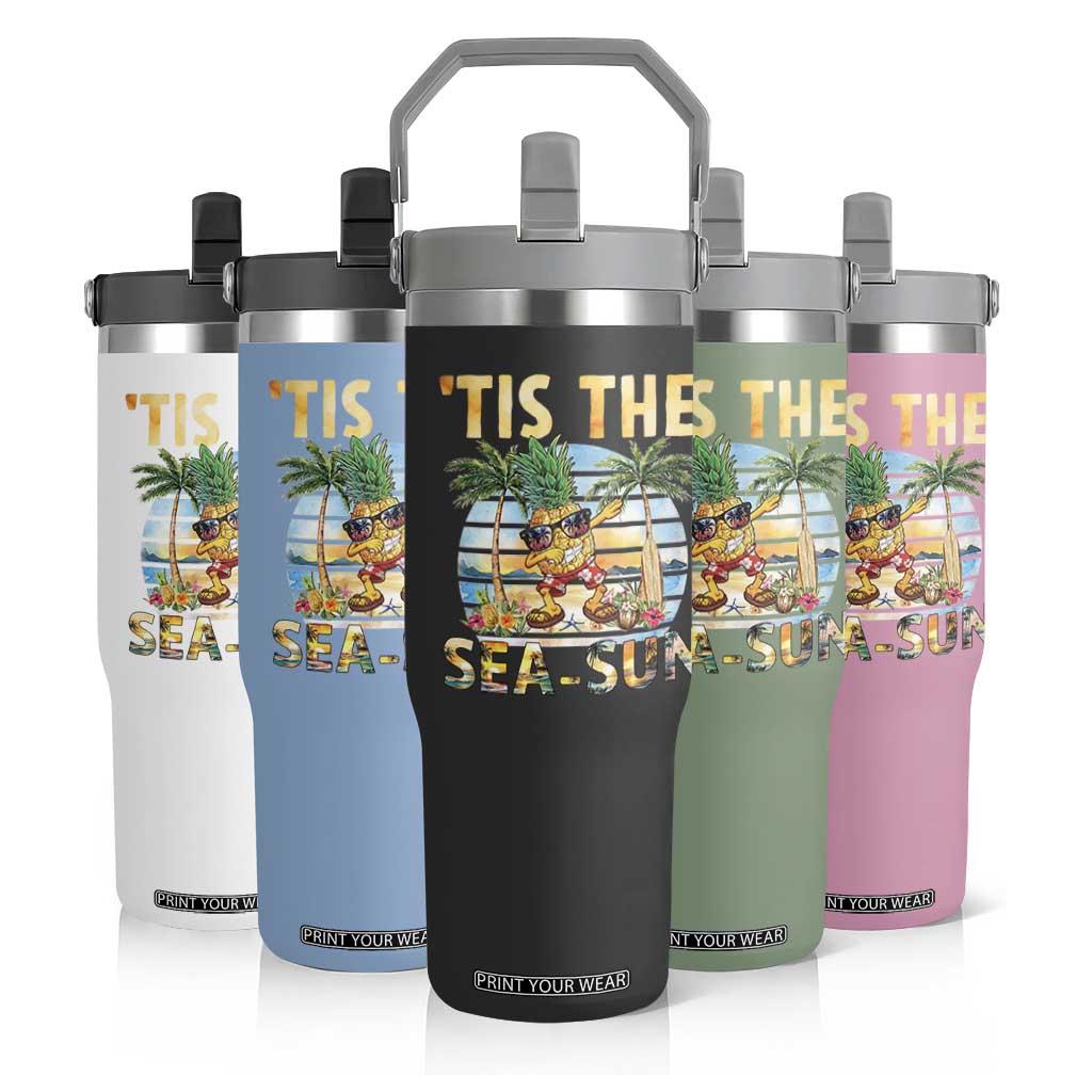 Tis The Sea Sun Flip Straw Tumbler Dabbing Pineapple Summer Vacation Gift TS12 Print Your Wear