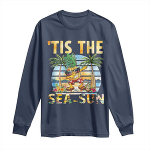 Tis The Sea Sun Long Sleeve Shirt Dabbing Pineapple Summer Vacation Gift TS12 Navy Print Your Wear