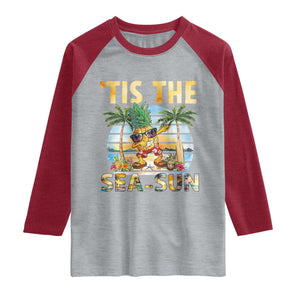 Tis The Sea Sun Raglan Shirt Dabbing Pineapple Summer Vacation Gift TS12 Heather Gray Heather Red Print Your Wear