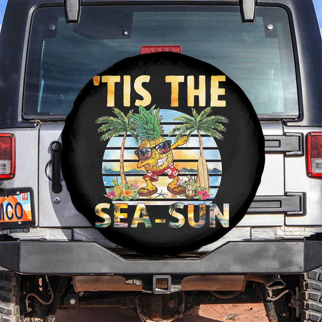 Tis The Sea Sun Spare Tire Cover Dabbing Pineapple Summer Vacation Gift TS12 No hole Black Print Your Wear