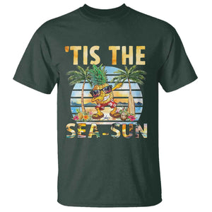 Tis The Sea Sun T Shirt Dabbing Pineapple Summer Vacation Gift TS12 Dark Forest Green Print Your Wear