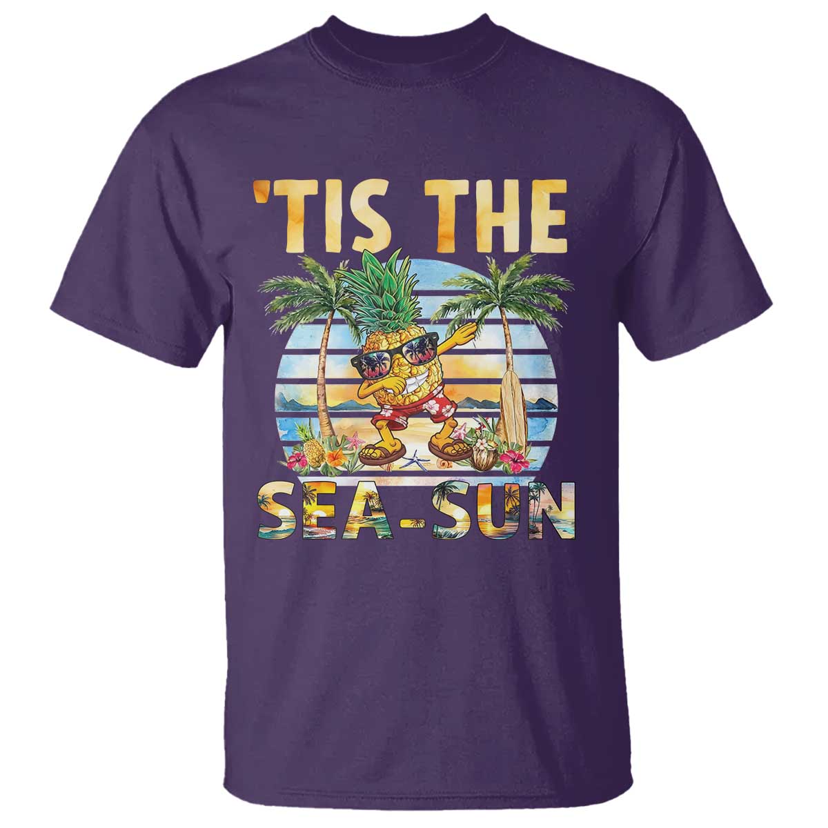 Tis The Sea Sun T Shirt Dabbing Pineapple Summer Vacation Gift TS12 Purple Print Your Wear