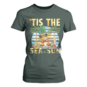 Tis The Sea Sun T Shirt For Women Dabbing Pineapple Summer Vacation Gift TS12 Dark Forest Green Print Your Wear