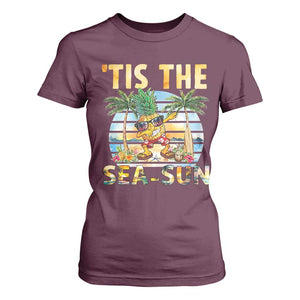 Tis The Sea Sun T Shirt For Women Dabbing Pineapple Summer Vacation Gift TS12 Maroon Print Your Wear