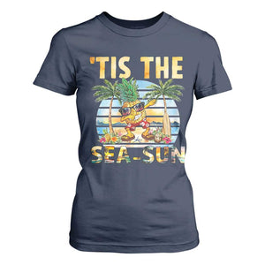 Tis The Sea Sun T Shirt For Women Dabbing Pineapple Summer Vacation Gift TS12 Navy Print Your Wear