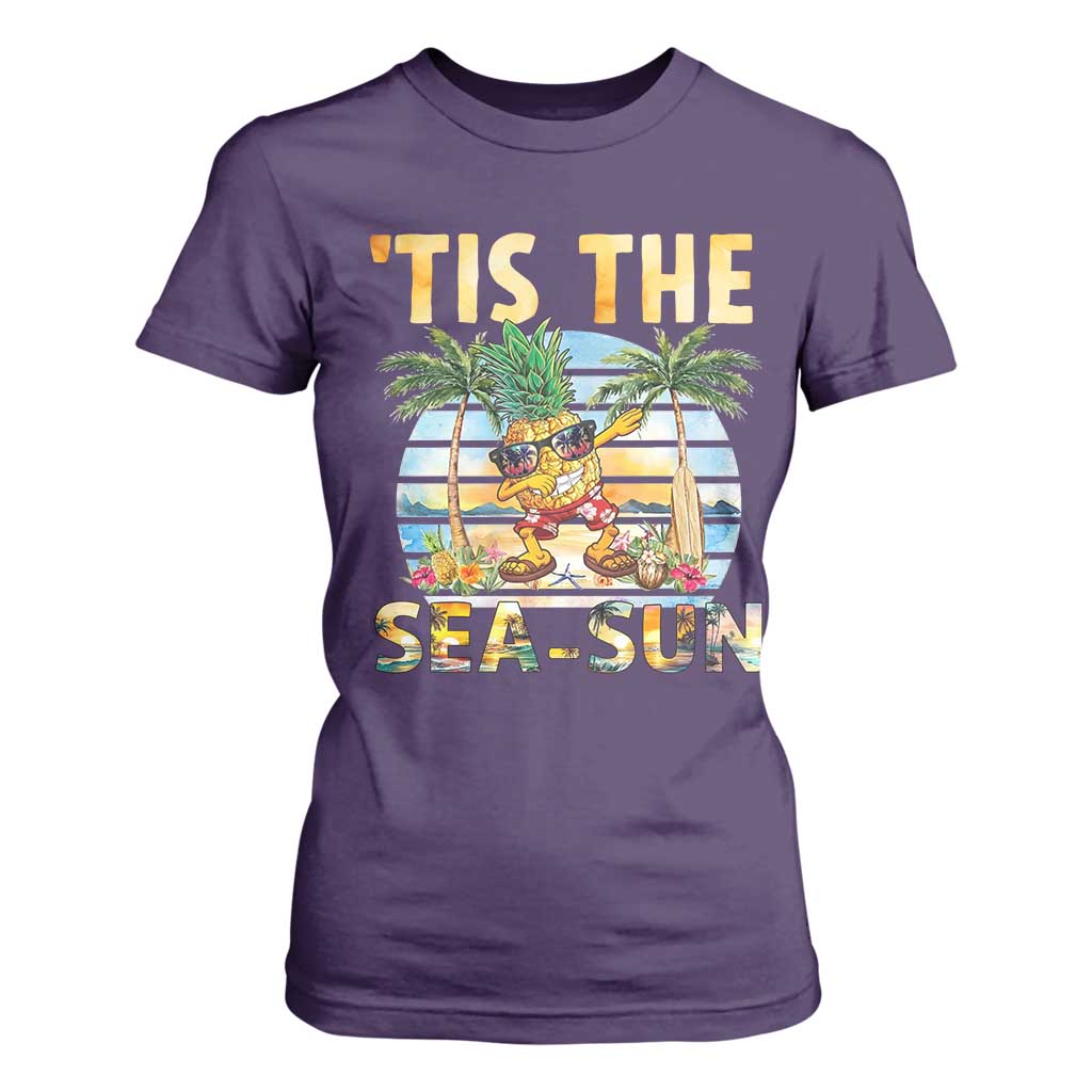 Tis The Sea Sun T Shirt For Women Dabbing Pineapple Summer Vacation Gift TS12 Purple Print Your Wear