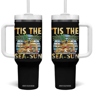 Tis The Sea Sun Tumbler With Handle Dabbing Pineapple Summer Vacation Gift TS12 One Size: 40 oz Black Print Your Wear