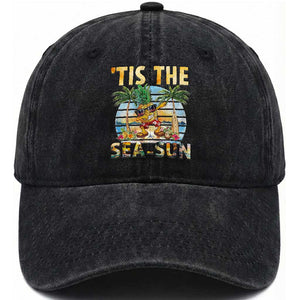Tis The Sea Sun Washed Cotton Baseball Cap Dabbing Pineapple Summer Vacation Gift