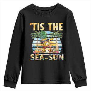 Tis The Sea Sun Youth Sweatshirt Dabbing Pineapple Summer Vacation Gift TS12 Black Print Your Wear