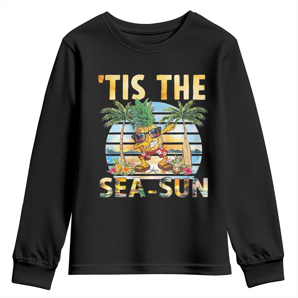 Tis The Sea Sun Youth Sweatshirt Dabbing Pineapple Summer Vacation Gift TS12 Black Print Your Wear