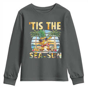 Tis The Sea Sun Youth Sweatshirt Dabbing Pineapple Summer Vacation Gift TS12 Dark Heather Print Your Wear