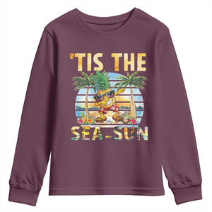 Tis The Sea Sun Youth Sweatshirt Dabbing Pineapple Summer Vacation Gift TS12 Maroon Print Your Wear