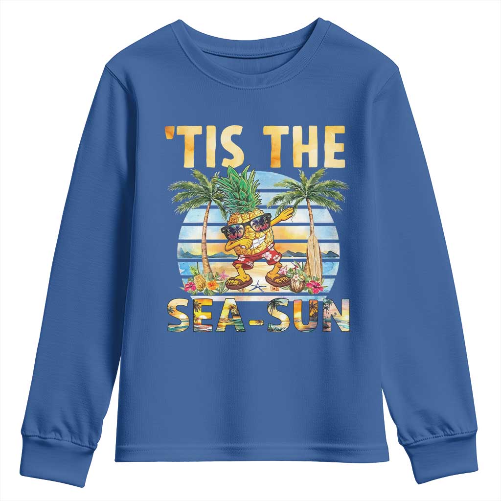 Tis The Sea Sun Youth Sweatshirt Dabbing Pineapple Summer Vacation Gift TS12 Royal Blue Print Your Wear