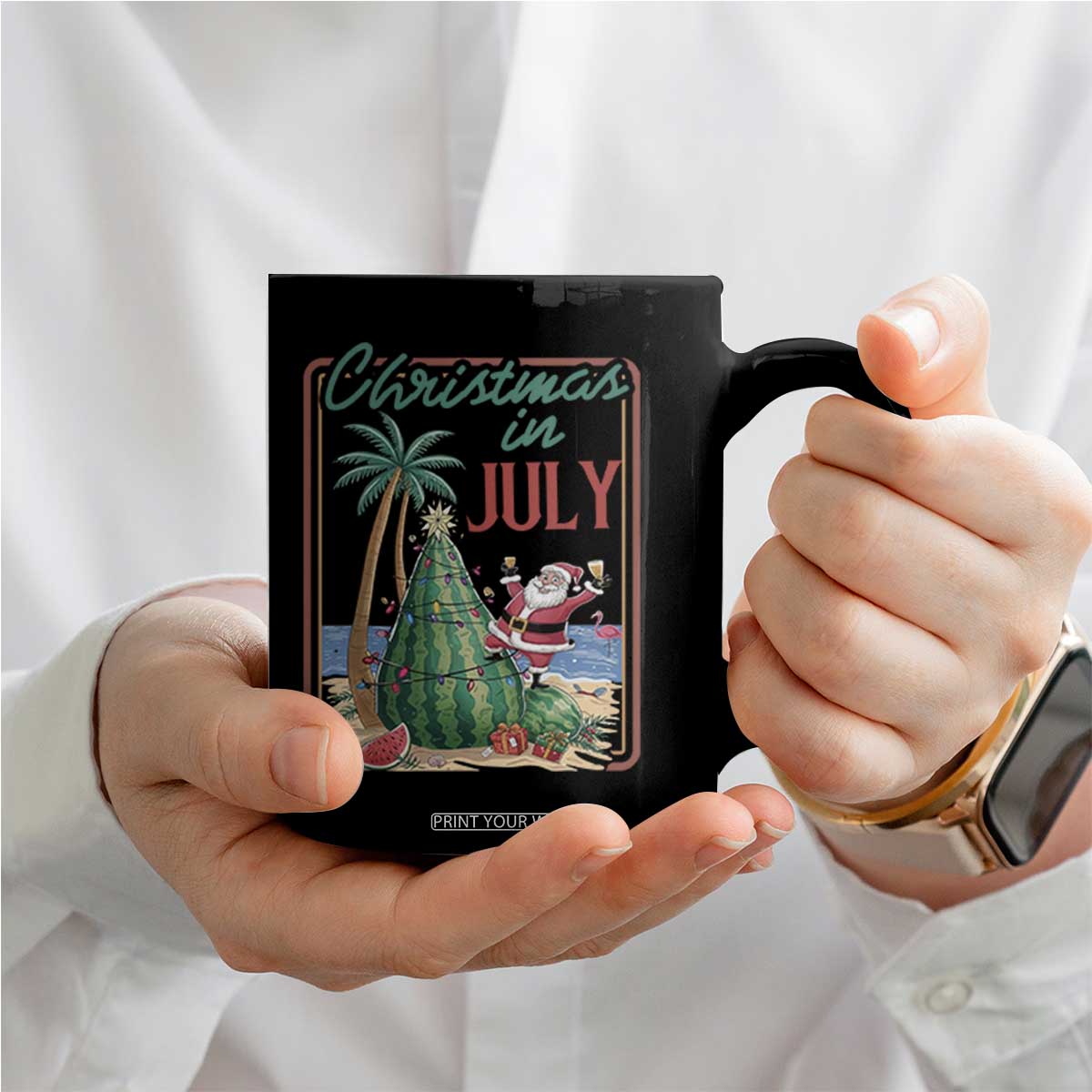 Christmas In July Coffee Mug Funny Santa Watermelon Xmas Tree