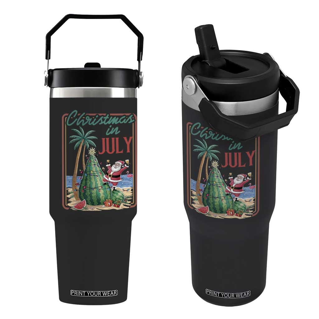 Christmas In July Flip Straw Tumbler Funny Santa Watermelon Xmas Tree TS12 One Size: 30 oz Black Print Your Wear