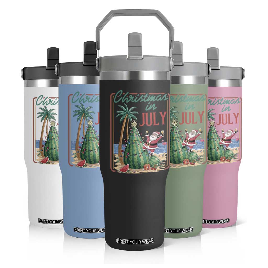 Christmas In July Flip Straw Tumbler Funny Santa Watermelon Xmas Tree
