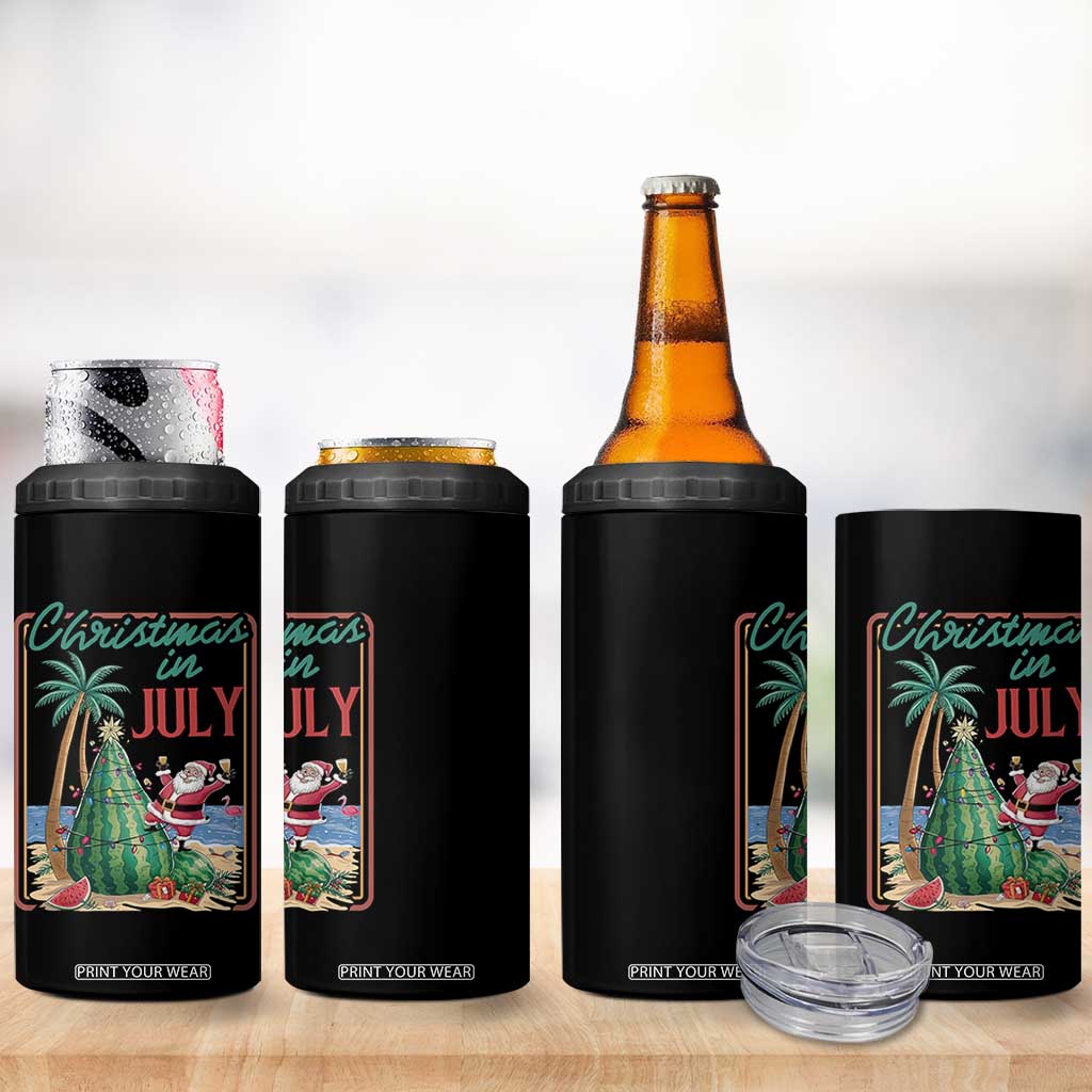 Christmas In July 4 in 1 Can Cooler Tumbler Funny Santa Watermelon Xmas Tree