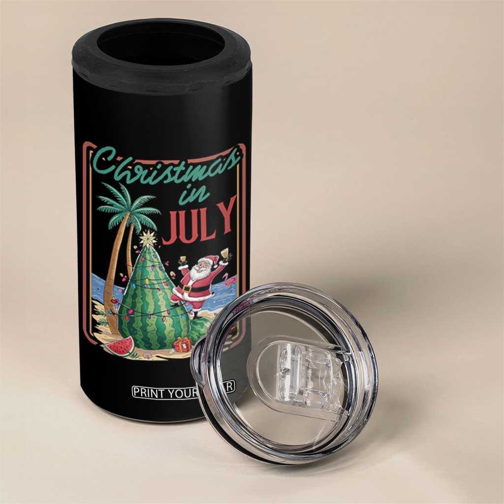 Christmas In July 4 in 1 Can Cooler Tumbler Funny Santa Watermelon Xmas Tree