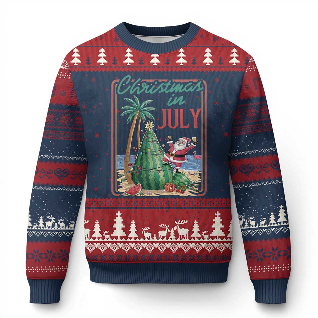 Christmas In July Ugly Christmas Sweater Funny Santa Watermelon Xmas Tree