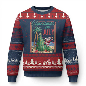Christmas In July Ugly Christmas Sweater Funny Santa Watermelon Xmas Tree