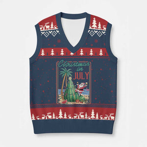 Christmas In July V-Neck Knit Sweater Vest Funny Santa Watermelon Xmas Tree