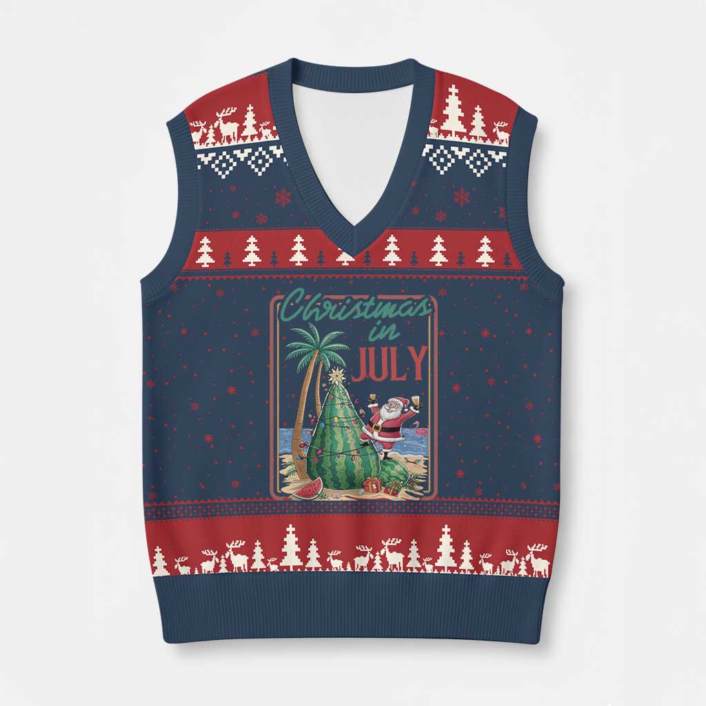 Christmas In July V-Neck Knit Sweater Vest Funny Santa Watermelon Xmas Tree TS12 Navy Red Print Your Wear