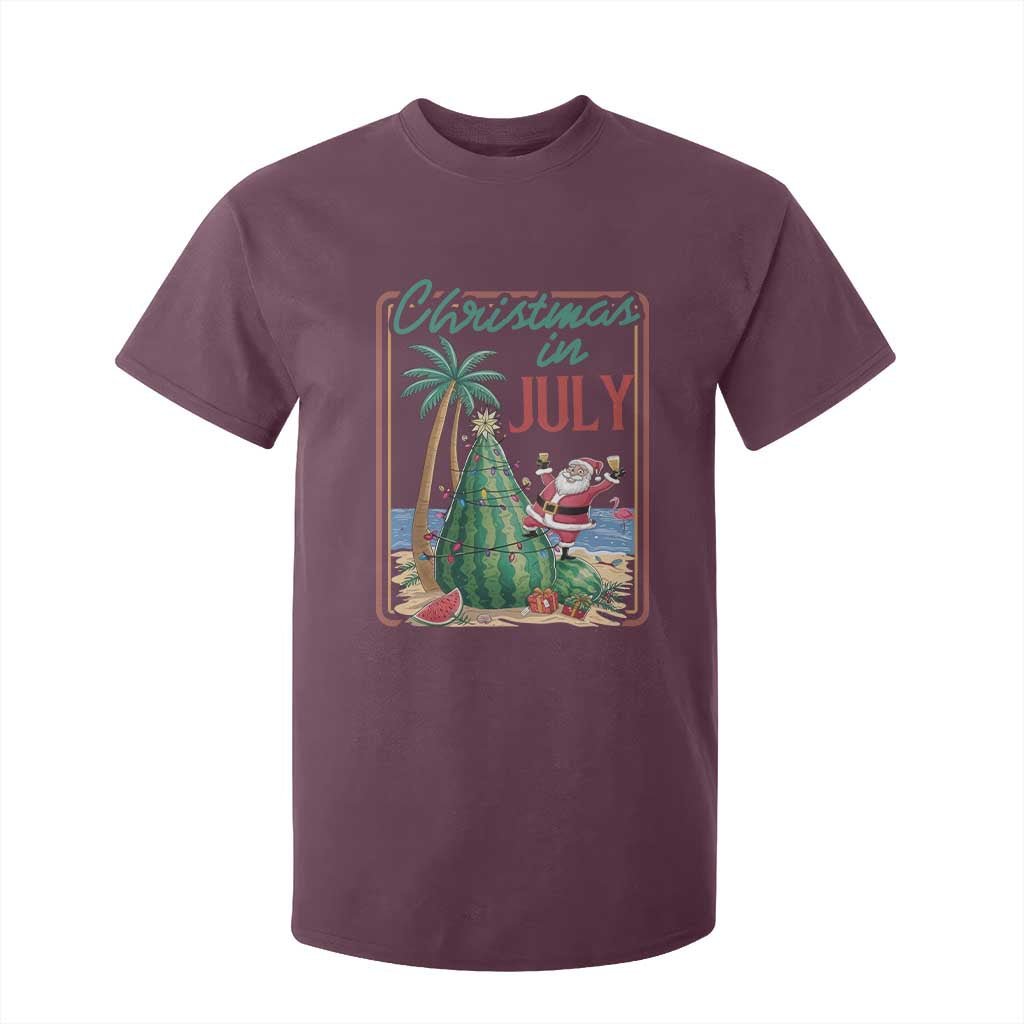 Christmas In July T Shirt For Kid Funny Santa Watermelon Xmas Tree