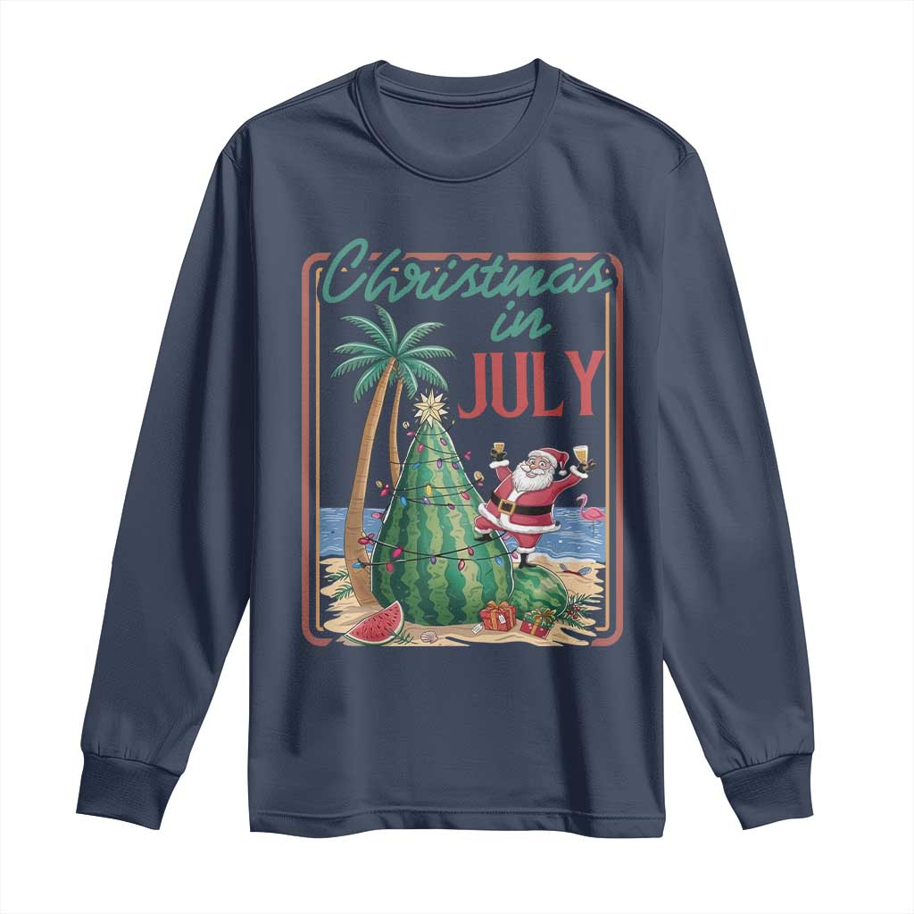 Christmas In July Long Sleeve Shirt Funny Santa Watermelon Xmas Tree