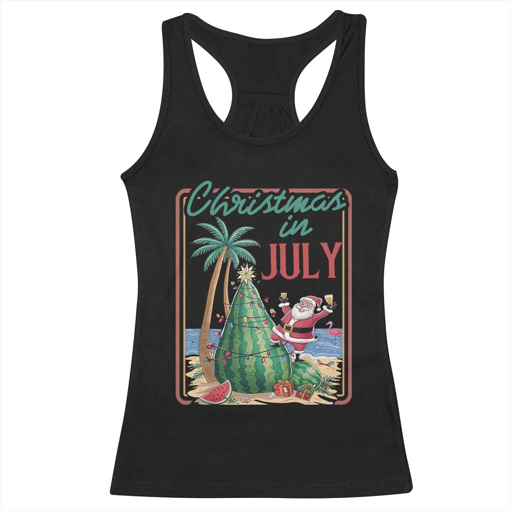 Christmas In July Racerback Tank Top Funny Santa Watermelon Xmas Tree TS12 Black Print Your Wear