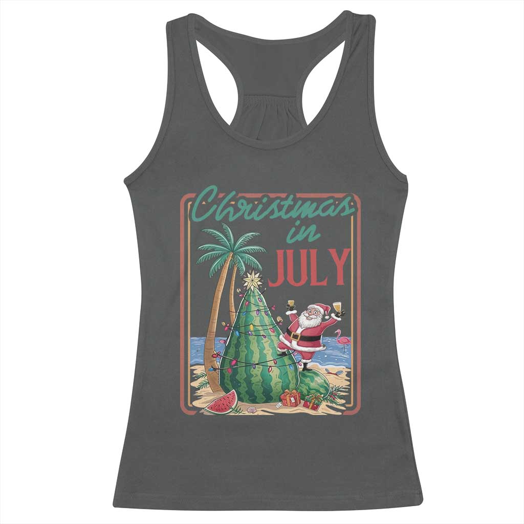 Christmas In July Racerback Tank Top Funny Santa Watermelon Xmas Tree