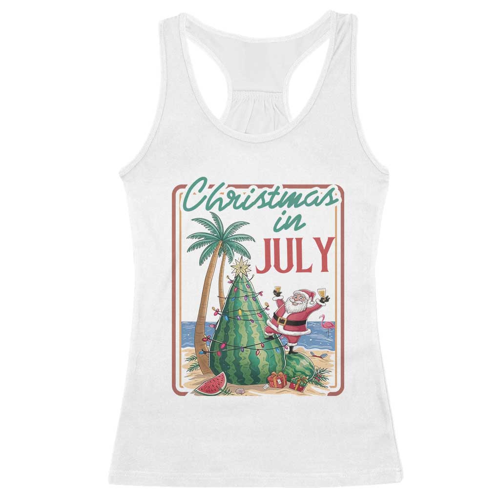 Christmas In July Racerback Tank Top Funny Santa Watermelon Xmas Tree