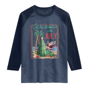 Christmas In July Raglan Shirt Funny Santa Watermelon Xmas Tree