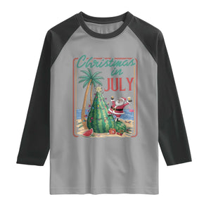 Christmas In July Raglan Shirt Funny Santa Watermelon Xmas Tree