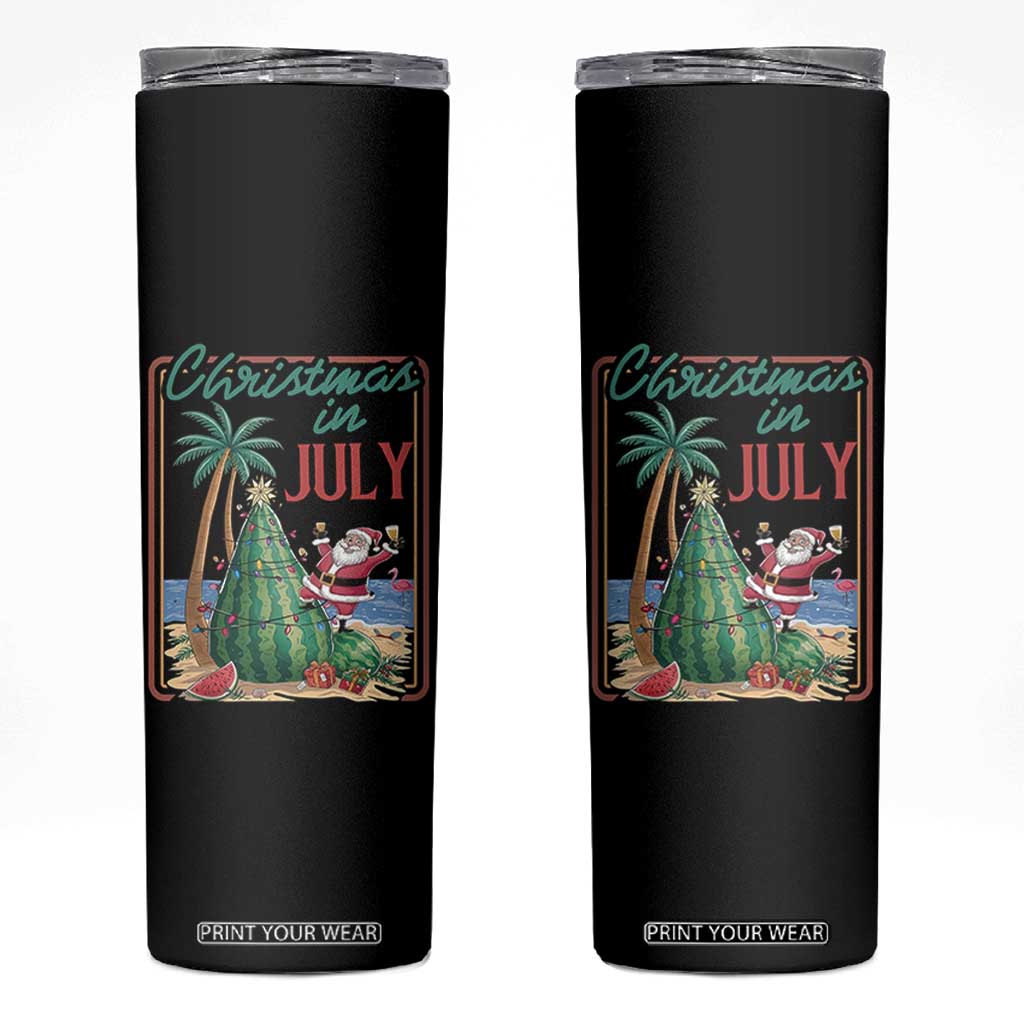 Christmas In July Skinny Tumbler Funny Santa Watermelon Xmas Tree