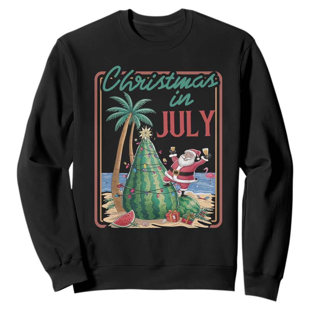Christmas In July Sweatshirt Funny Santa Watermelon Xmas Tree