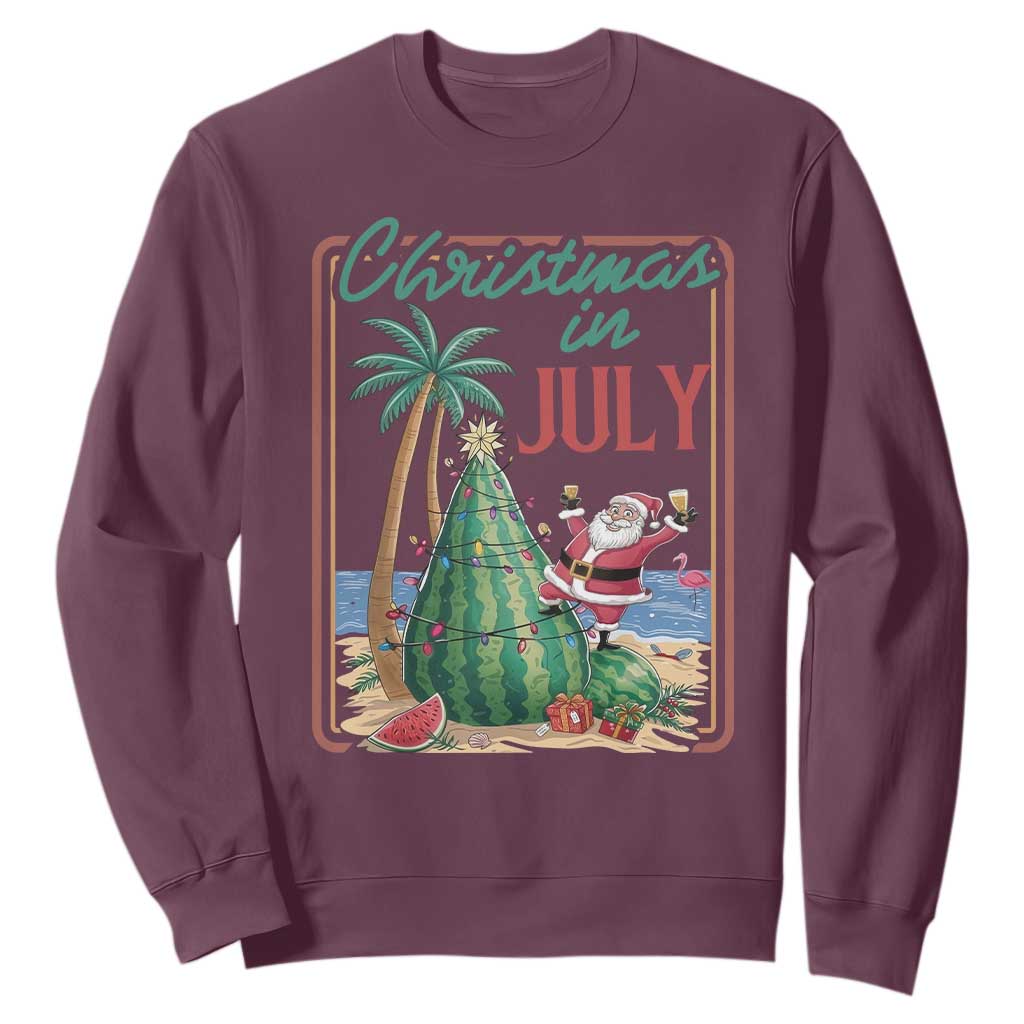 Christmas In July Sweatshirt Funny Santa Watermelon Xmas Tree