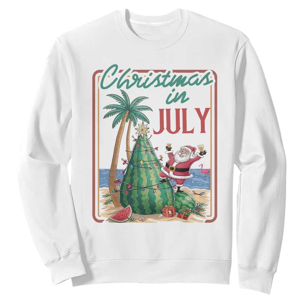 Christmas In July Sweatshirt Funny Santa Watermelon Xmas Tree